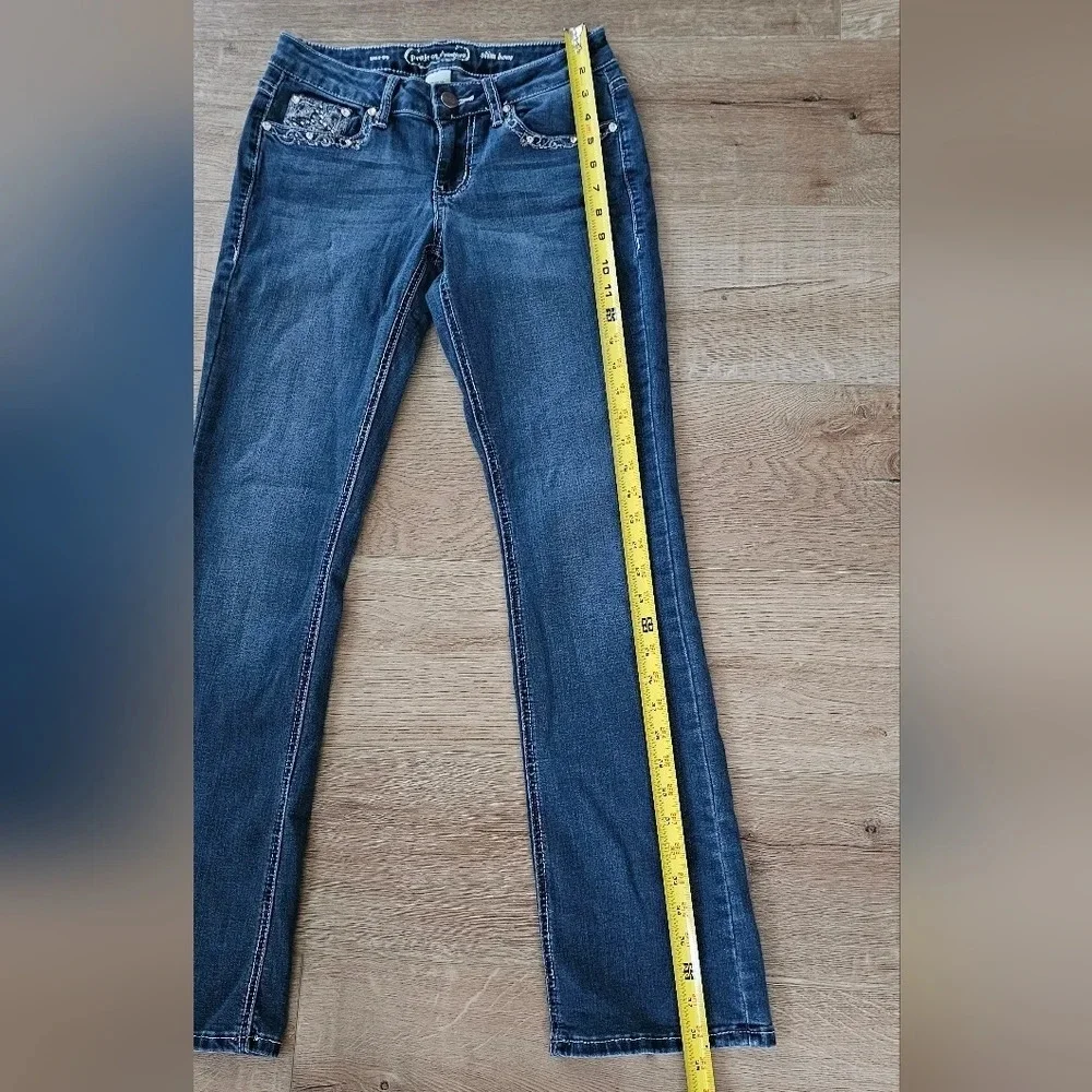 Vintage Project Indigo Boot Cut Denim Jeans Embroidered Studded 5 - Picture 7 of 9